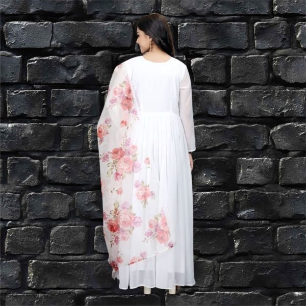 White Color Faux  Georgette Anarkali Suit With Beautiful Dupatta Anarkali Kurtis 