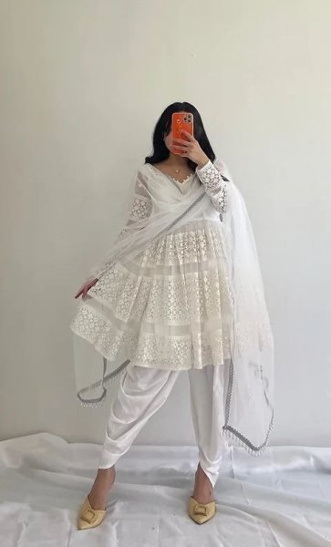 White Color Faux Georgette Dhoti Salwar Suits Ready To Wear Collection