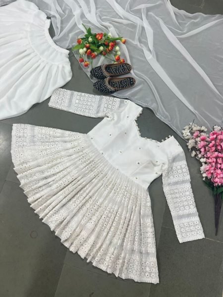 White Color Faux Georgette Dhoti Salwar Suits Ready To Wear Collection