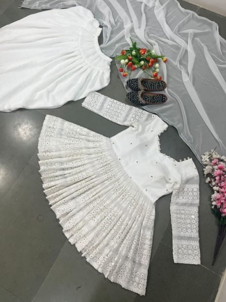 White Color Faux Georgette Dhoti Salwar Suits Ready To Wear Collection