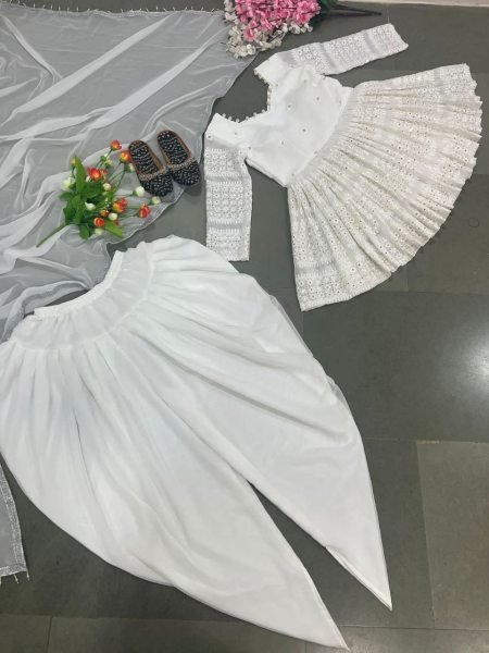 White Color Faux Georgette Dhoti Salwar Suits Ready To Wear Collection