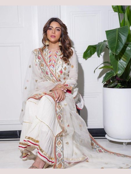 White Color Georgette Embroidery Work Sharara Suits  Ready To Wear Collection