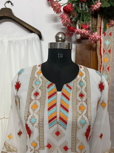 White Color Georgette Embroidery Work Sharara Suits  Ready To Wear Collection