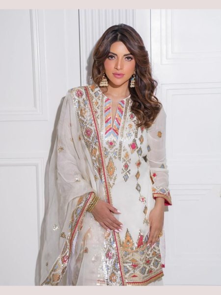 White Color Georgette Embroidery Work Sharara Suits  Ready To Wear Collection