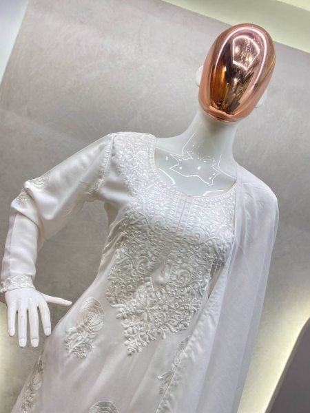 White Color Maslin Chikankari Sharara Collection  Lucknowi Chikankari Kurtis Wholesale