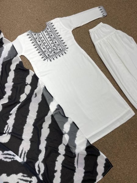 White Color Muslin Cotton Embroidery Kurti Set  Ready To Wear Collection