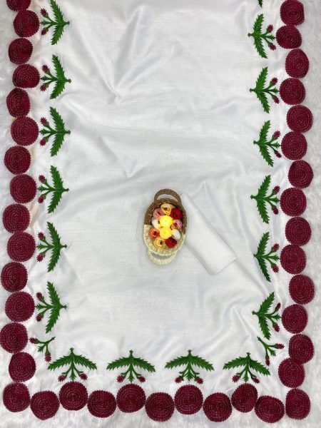 White Color Silk With Embroidery Cut Work Saree  Silk Sarees Wholesale
