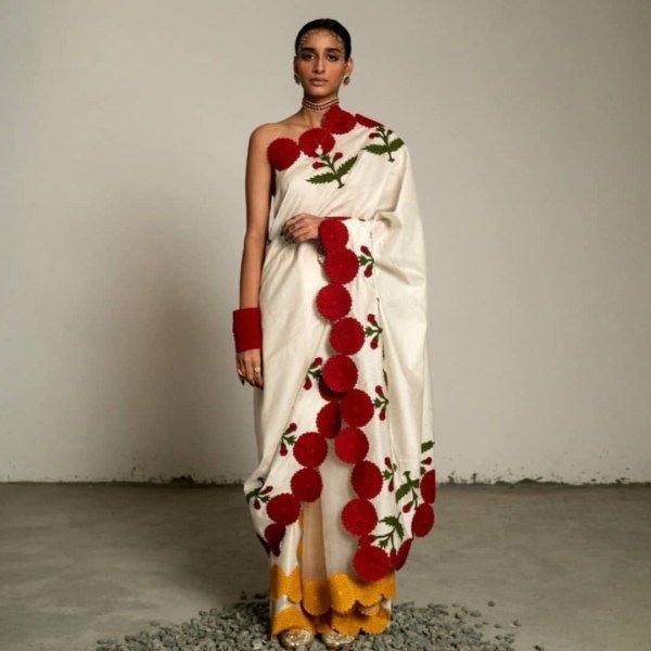 White Color Silk With Embroidery Cut Work Saree  Silk Sarees Wholesale