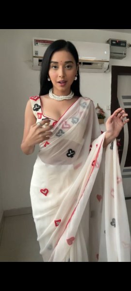 White Color Soft Georgette Heart Shape Design Ready To Wear Saree Ready To Wear Saree 