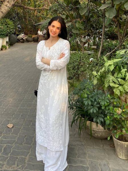 White Cotton Chikankari Kurta With Palazzo 