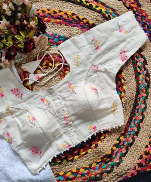 White Cotton Thread Sequence Work Blouse Blouse Collection
