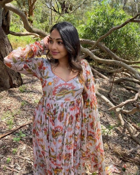 White Designer Georgette Printed Anarkali Kurti   Dupatta  Anarkali Kurtis 