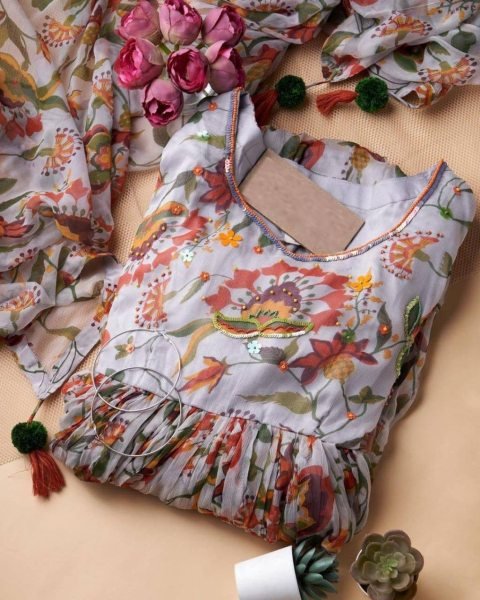 White Designer Georgette Printed Anarkali Kurti   Dupatta  Anarkali Kurtis 