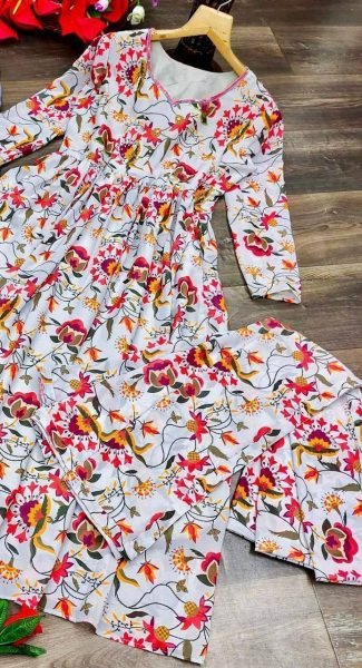 White Designer Georgette Printed Anarkali Kurti   Dupatta  Anarkali Kurtis 