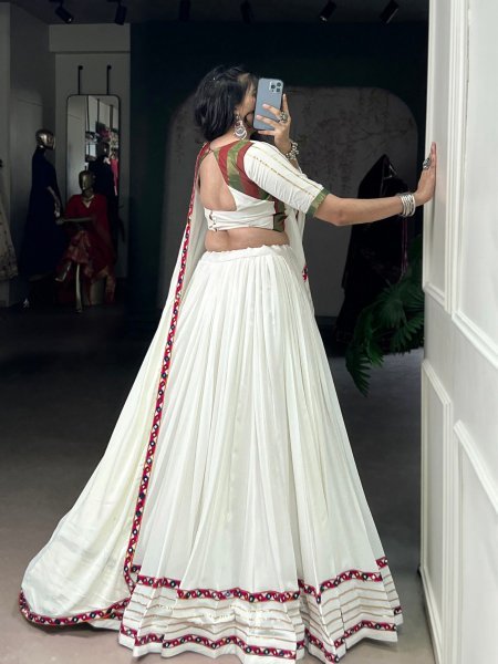 White Mirror Embroidered Rayon Lehenga Navratri Garba and Festive Look  Lehenga