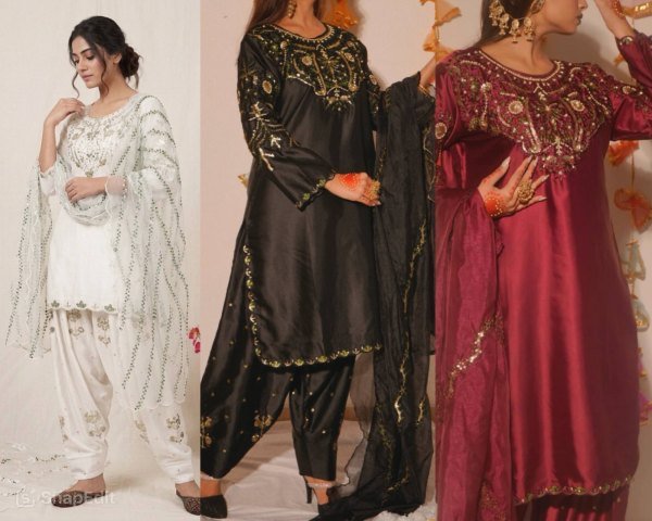 White Designer Salwar Kameez with Gota and Mirror Work Dupatta    Ready To Wear Collection