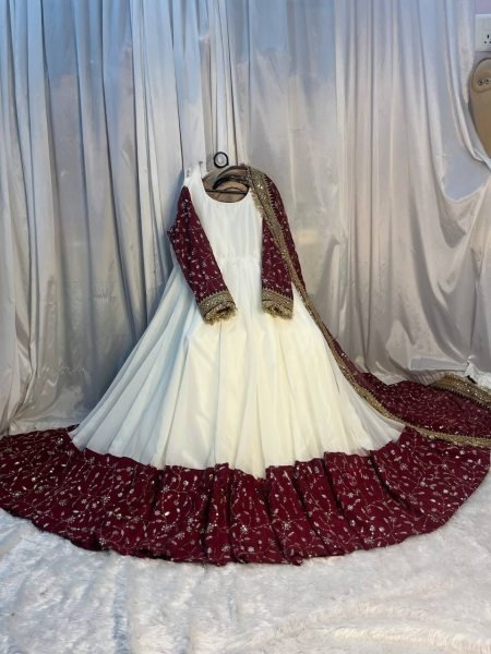 White Faux Georgette Anarkali Suit for Eid & Ramadan Wholesale Ready To Wear Collection