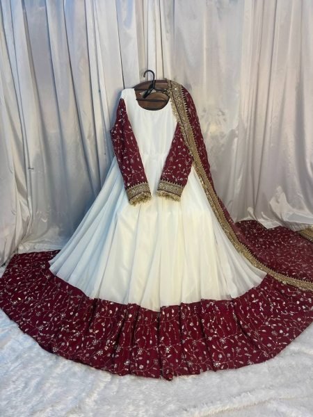 White Faux Georgette Anarkali Suit for Eid & Ramadan Wholesale Ready To Wear Collection