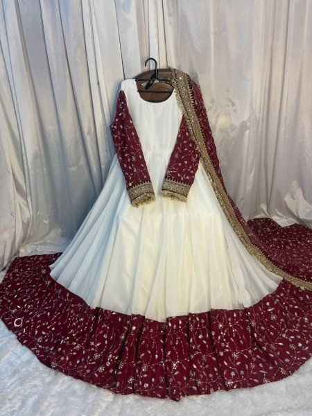 White Faux Georgette Anarkali Suit for Eid & Ramadan Wholesale Ready To Wear Collection