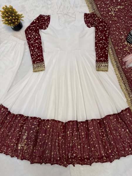 White Faux Georgette Anarkali Suit for Eid & Ramadan Wholesale Ready To Wear Collection