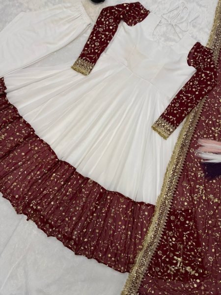 White Faux Georgette Anarkali Suit for Eid & Ramadan Wholesale Ready To Wear Collection