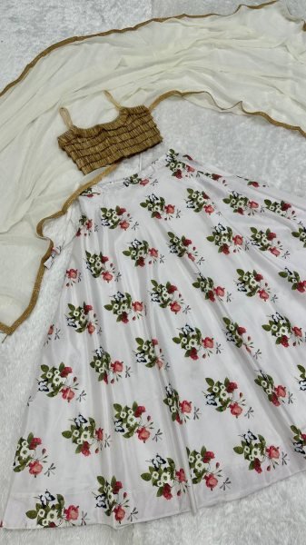 White Floral Digital Print Tapeta Silk Lehenga Choli with Georgette Dupatta Designer Lehenga Choli
