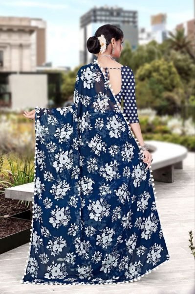 White Floral Printed Soft Georgette Saree Georgette Sarees Wholesale