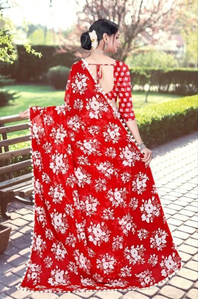 White Floral Printed Soft Georgette Saree Georgette Sarees Wholesale
