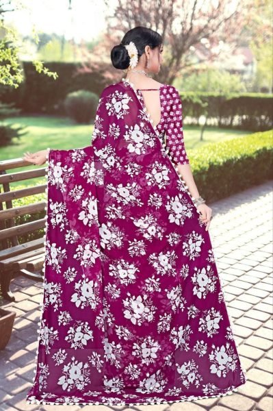 White Floral Printed Soft Georgette Saree Georgette Sarees Wholesale