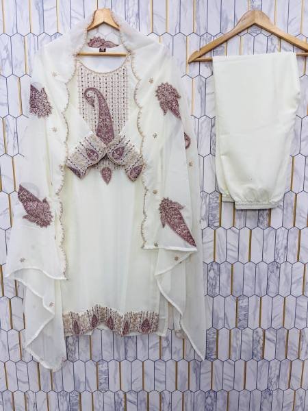 White Fox Georgette Salwar Suit with Thread and Sequence Embroidery for Ladies Ready To Wear Collection