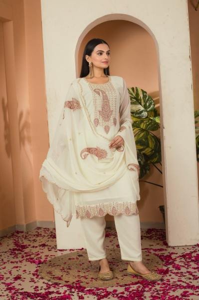 White Fox Georgette Salwar Suit with Thread and Sequence Embroidery for Ladies Ready To Wear Collection