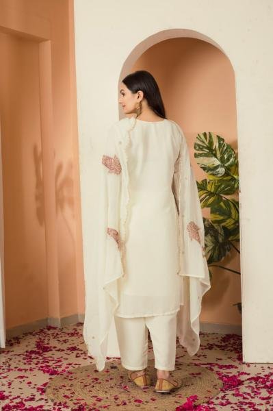 White Fox Georgette Salwar Suit with Thread and Sequence Embroidery for Ladies Ready To Wear Collection