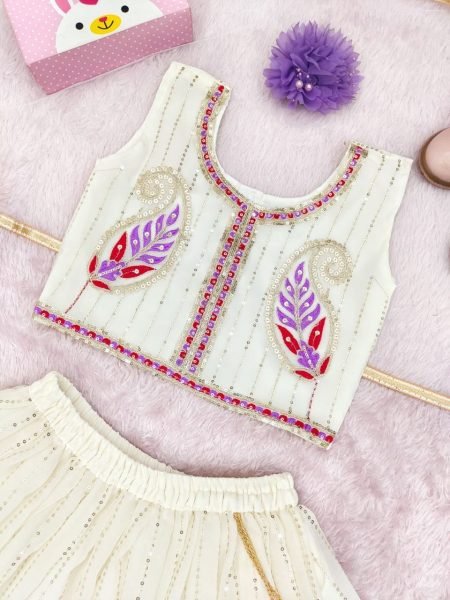 White Girls Lehenga Choli with Georgette Blouse and Net Dupatta For Wedding  Girls Wear