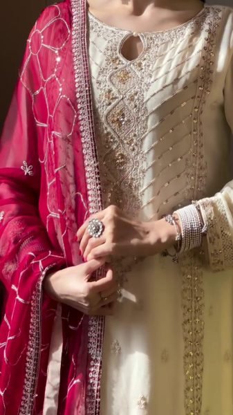 Bohemian White Heavy Chinon Silk Palazzo Suit with Embroidered Dupatta For Wedding Wear Ready To Wear Collection