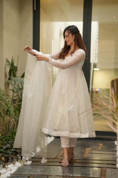 White Heavy Organza Silk Suit With Sequence Work  3 Piece Kurti Set
