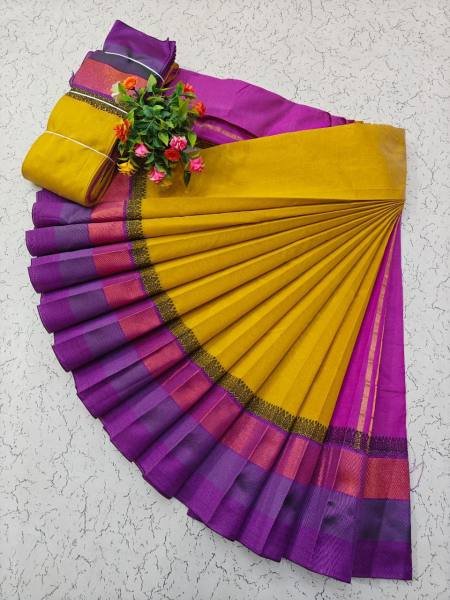 White Kerala Saree with Kottanji Korvai Border   Contrast Blouse At Wholesale Rates Cotton Sarees Wholesale