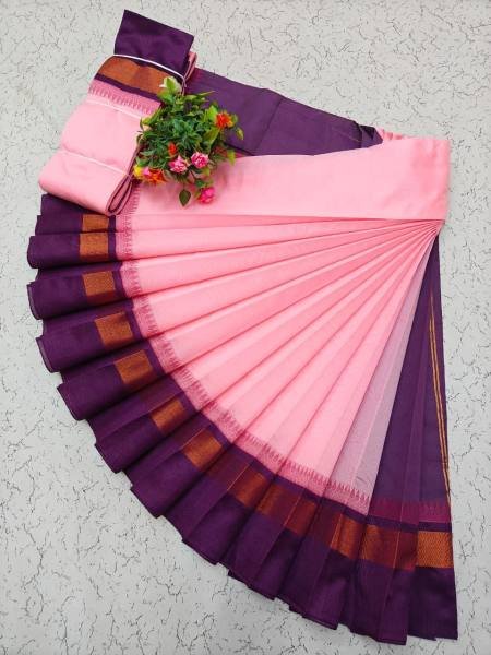 White Kerala Saree with Kottanji Korvai Border   Contrast Blouse At Wholesale Rates Cotton Sarees Wholesale