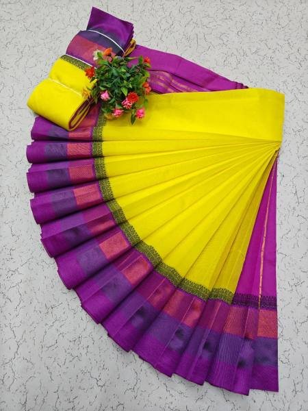 White Kerala Saree with Kottanji Korvai Border   Contrast Blouse At Wholesale Rates Cotton Sarees Wholesale