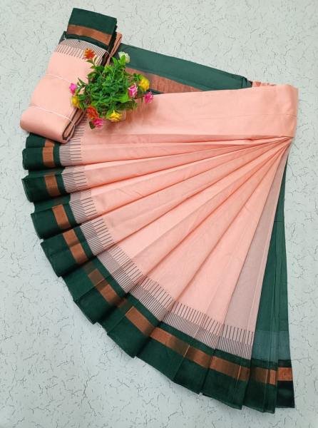 White Kerala Saree with Kottanji Korvai Border   Contrast Blouse At Wholesale Rates Cotton Sarees Wholesale