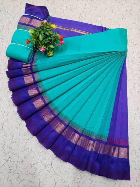 White Kerala Saree with Kottanji Korvai Border   Contrast Blouse At Wholesale Rates Cotton Sarees Wholesale