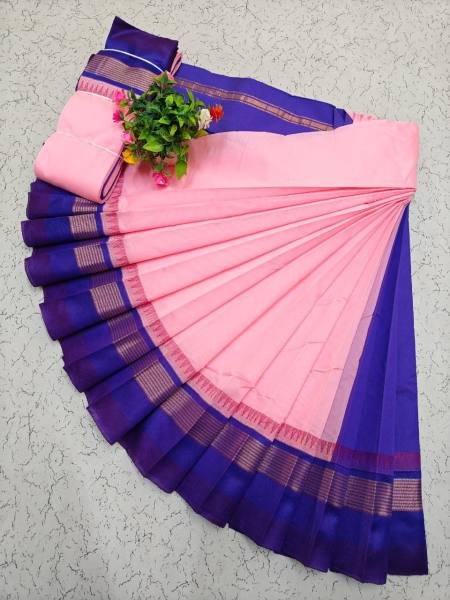White Kerala Saree with Kottanji Korvai Border   Contrast Blouse At Wholesale Rates Cotton Sarees Wholesale