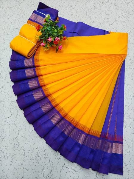 White Kerala Saree with Kottanji Korvai Border   Contrast Blouse At Wholesale Rates Cotton Sarees Wholesale