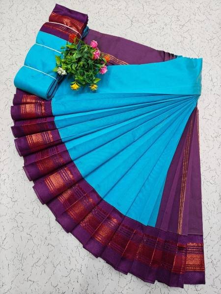 White Kerala Saree with Kottanji Korvai Border   Contrast Blouse At Wholesale Rates Cotton Sarees Wholesale