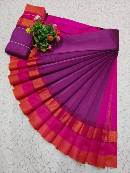 White Kerala Saree with Kottanji Korvai Border   Contrast Blouse At Wholesale Rates Cotton Sarees Wholesale