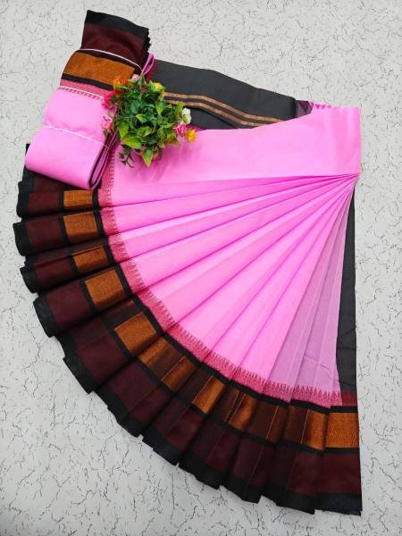 White Kerala Saree with Kottanji Korvai Border   Contrast Blouse At Wholesale Rates Cotton Sarees Wholesale