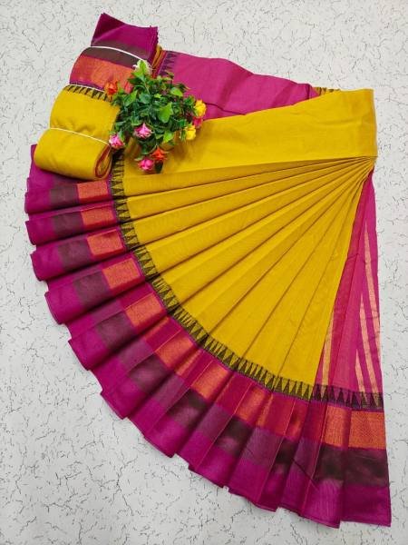 White Kerala Saree with Kottanji Korvai Border   Contrast Blouse At Wholesale Rates Cotton Sarees Wholesale