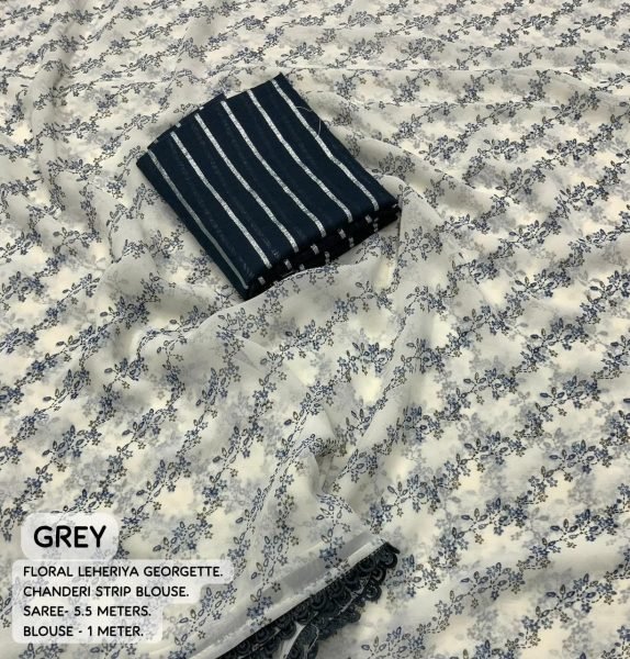 White Leheriya Printed Georgette Saree  Georgette Sarees Wholesale