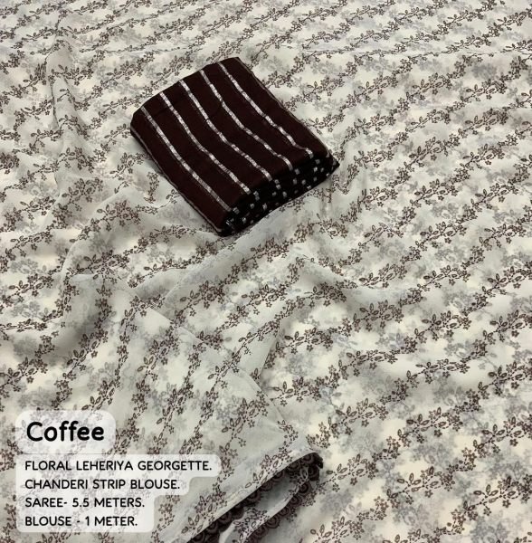 White Leheriya Printed Georgette Saree  Georgette Sarees Wholesale