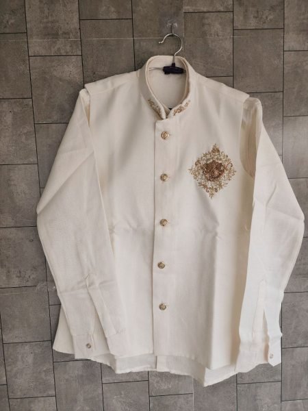 White Royal Look Linen Koti Shirt and Polo Pant Set for Men at Wholesale Rate  Mens Shirt