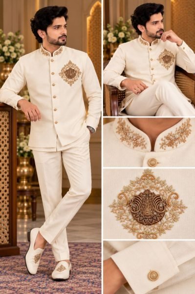 White Royal Look Linen Koti Shirt and Polo Pant Set for Men at Wholesale Rate  Mens Shirt